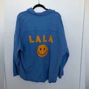 Dressed in LALA Blue Hoodie with Yellow Smiley